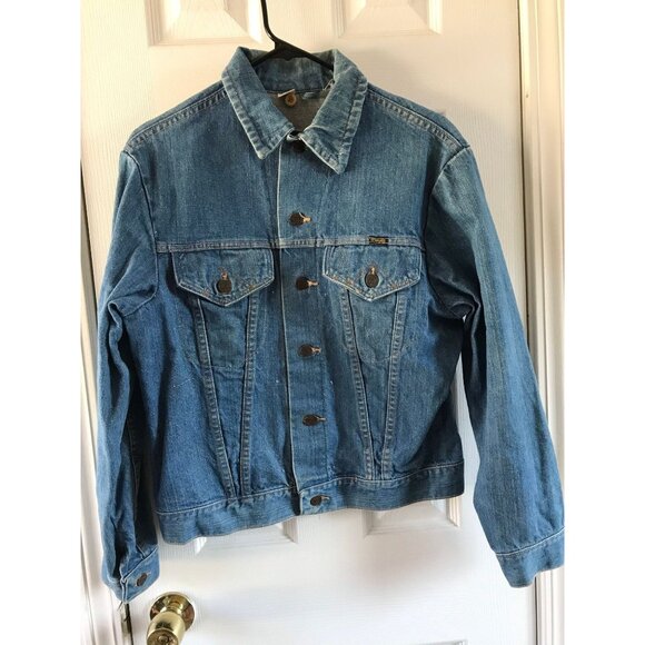 Vtg 1970's Wrangler Range Denim Jean Jacket Size 40 Extra Brown Button - Picture 1 of 8